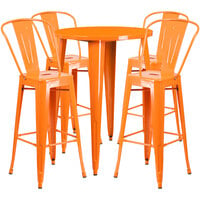 Flash Furniture CH-51090BH-4-30CAFE-OR-GG 30" Round Orange Metal Indoor / Outdoor Bar Height Table with 4 Cafe Stools