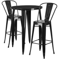 Flash Furniture CH-51090BH-2-30CAFE-BK-GG 30" Round Black Metal Indoor / Outdoor Bar Height Table with 2 Cafe Stools