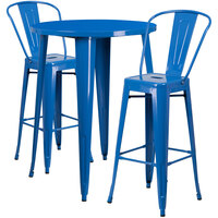 Flash Furniture CH-51090BH-2-30CAFE-BL-GG 30" Round Blue Metal Indoor / Outdoor Bar Height Table with 2 Cafe Stools