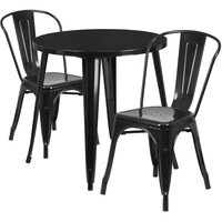 Flash Furniture CH-51090TH-2-18CAFE-BK-GG 30" Round Black Metal Indoor / Outdoor Table with 2 Cafe Chairs