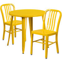 Flash Furniture CH-51090TH-2-18VRT-YL-GG 30 inch Round Yellow Metal Indoor / Outdoor Table with 2 Vertical Slat Back Chairs