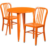 Flash Furniture CH-51090TH-2-18VRT-OR-GG 30 inch Round Orange Metal Indoor / Outdoor Table with 2 Vertical Slat Back Chairs