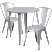 Flash Furniture CH-51090TH-2-18CAFE-SIL-GG 30" Round Silver Metal Indoor / Outdoor Table with 2 Cafe Chairs