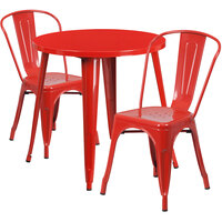 Flash Furniture CH-51090TH-2-18CAFE-RED-GG 30" Round Red Metal Indoor / Outdoor Table with 2 Cafe Chairs