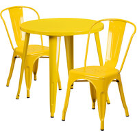 Flash Furniture CH-51090TH-2-18CAFE-YL-GG 30" Round Yellow Metal Indoor / Outdoor Table with 2 Cafe Chairs