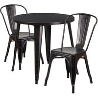 Flash Furniture CH-51090TH-2-18CAFE-BQ-GG 30" Round Black-Antique Gold Metal Indoor / Outdoor Table with 2 Cafe Chairs