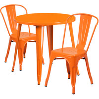 Flash Furniture CH-51090TH-2-18CAFE-OR-GG 30" Round Orange Metal Indoor / Outdoor Table with 2 Cafe Chairs