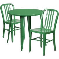 Flash Furniture CH-51090TH-2-18VRT-GN-GG 30 inch Round Green Metal Indoor / Outdoor Table with 2 Vertical Slat Back Chairs