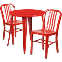 Flash Furniture CH-51090TH-2-18VRT-RED-GG 30 inch Round Red Metal Indoor / Outdoor Table with 2 Vertical Slat Back Chairs