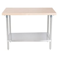 Advance Tabco H2S-304 Wood Top Work Table with Stainless Steel Base and Undershelf - 30" x 48"