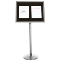 Aarco P-7C Single Pedestal Chrome Frame Black Marker Board with Neon Markers