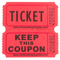 Carnival King Red 2-Part Customizable Raffle Tickets - 2000/Roll