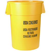 Carlisle 341032USD04 Bronco 32 Gallon Yellow Round USDA CONDEMNED Trash Can