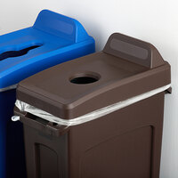 Rubbermaid 2018260 Slim Jim Brown Slim Rectangular Recycling Bin Lid with Bottle / Can Hole and Vertical Billboard