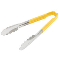 Vollrath 4780950 Jacob's Pride 9 1/2" Stainless Steel Scalloped Tongs with Yellow Coated Kool Touch® Handle