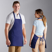 Choice Royal Blue Front of House Bib Apron with 3 Pockets - 25 inchL x 28 inchW