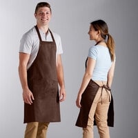 Choice Brown Poly-Cotton Standard Bib Apron with 2 Pockets - 34" x 30"