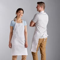 Choice White Customizable Poly-Cotton Adjustable Bib Apron with 2 Pockets - 32" x 30"