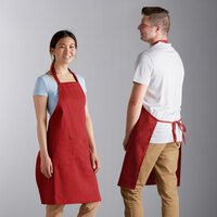 Choice Red Adjustable Bib Apron with 2 Pockets - 32 inch x 30 inch