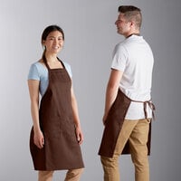 Choice Brown Poly-Cotton Adjustable Bib Apron with 2 Pockets - 32" x 30"