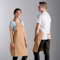 Choice Khaki Poly-Cotton Adjustable Bib Apron with 2 Pockets - 32" x 30"