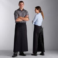 Choice Black Poly-Cotton Full-Length Bistro Apron with 2 Pockets - 38" x 34"