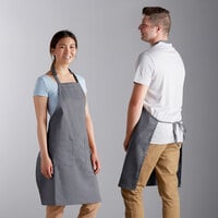 Choice Gray Poly-Cotton Adjustable Bib Apron with 2 Pockets - 32" x 30"