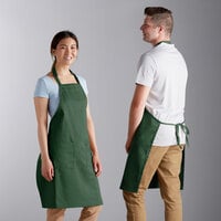 Choice Hunter Green Poly-Cotton Adjustable Bib Apron with 2 Pockets - 32" x 30"