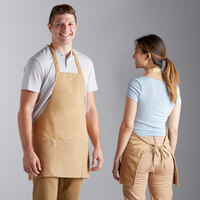 Choice Khaki Front of House Bib Apron with 3 Pockets - 25 inch x 28 inch