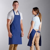 Choice Royal Blue Customizable Poly-Cotton Standard Bib Apron with 2 Pockets - 34" x 30"