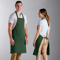 Choice Hunter Green Poly-Cotton Standard Bib Apron with 2 Pockets - 34 inch x 30 inch