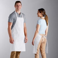 Choice White Standard Bib Apron with 2 Pockets - 34" x 30"