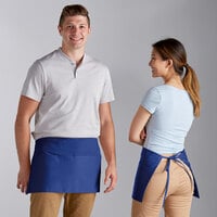 Choice Royal Blue Customizable Poly-Cotton Standard Waist Apron with 3 Pockets - 12 inch x 26 inch