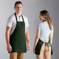 Choice Hunter Green Front of House Bib Apron with 3 Pockets - 25 inch x 28 inch
