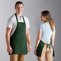 Choice Hunter Green Poly-Cotton Front of House Bib Apron with 3 Pockets - 25 inch x 28 inch
