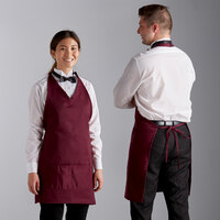 Choice Burgundy Adjustable Tuxedo Apron with 2 Pockets - 32" x 29"