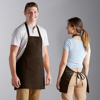 Choice Brown Front of House Bib Apron with 3 Pockets - 25 inchL x 28 inchW