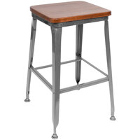 BFM Seating JS200HASH-CL Lincoln Clear Coated Steel Backless Bar Stool with Ash Wooden Seat