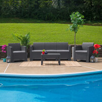 Flash Furniture DAD-SF-113T-DKGY-GG 4-Piece Dark Gray Faux Rattan Patio Set with 2 Chairs, Sofa, and Table