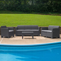 Flash Furniture DAD-SF-123T-DKGY-GG 4-Piece Dark Gray Faux Rattan Patio Set with Chair, Loveseat, Sofa, and Table