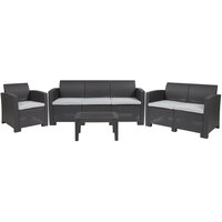 Flash Furniture DAD-SF-123T-DKGY-GG 4-Piece Dark Gray Faux Rattan Patio Set with Chair, Loveseat, Sofa, and Table