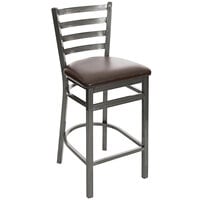 BFM Seating 2160HDBV-CL Lima Clear Coated Steel Counter Height Bar Stool with 2 inch Dark Brown Vinyl Seat