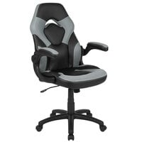 Flash Furniture CH-00095-GY-GG High-Back Gray LeatherSoft Swivel Office Chair / Video Game Chair with Flip-Up Arms