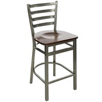 BFM Seating 2160HWAW-CL Lima Clear Coated Steel Counter Height Bar Stool with Walnut Wooden Seat