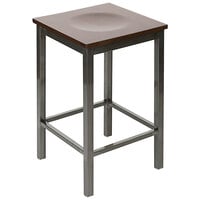 BFM Seating 2510HWAW-CL Trent Clear Coated Steel Counter Height Bar Stool with Walnut Wooden Seat