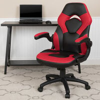 Flash Furniture CH-00095-RED-GG High-Back Red LeatherSoft Swivel Office Chair / Video Game Chair with Flip-Up Arms