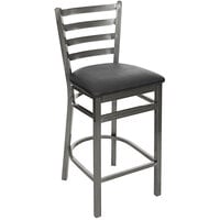 BFM Seating 2160HBLV-CL Lima Clear Coated Steel Counter Height Bar Stool with 2 inch Black Vinyl Seat