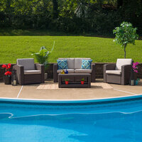 Flash Furniture DAD-SF-112T-CBN-GG 4-Piece Chocolate Brown Faux Rattan Patio Set with 2 Chairs, Loveseat, and Table