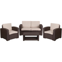 Flash Furniture DAD-SF-112T-CBN-GG 4-Piece Chocolate Brown Faux Rattan Patio Set with 2 Chairs, Loveseat, and Table