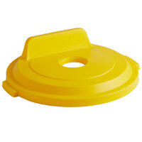 Rubbermaid 2018161 BRUTE 32 Gallon Yellow Round Recycling Bin Lid with Bottle/Can Hole and Vertical Billboard